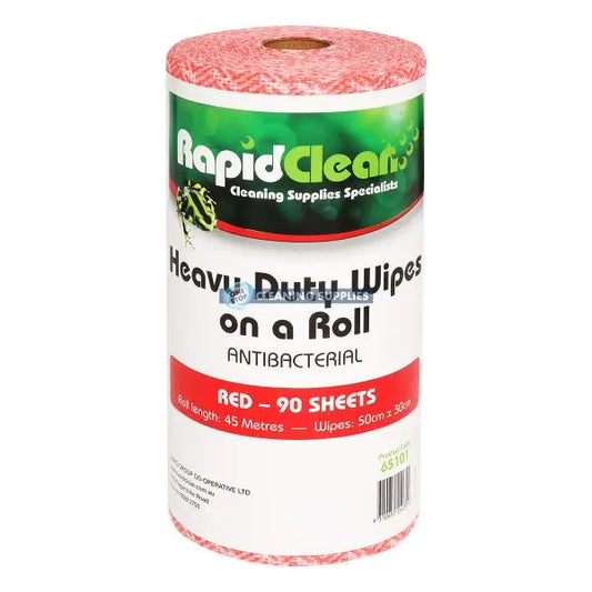 RapidClean Heavy Duty Wipes (Antibacterial) - 90 wipes - 30 x 50cm in Red - 65101