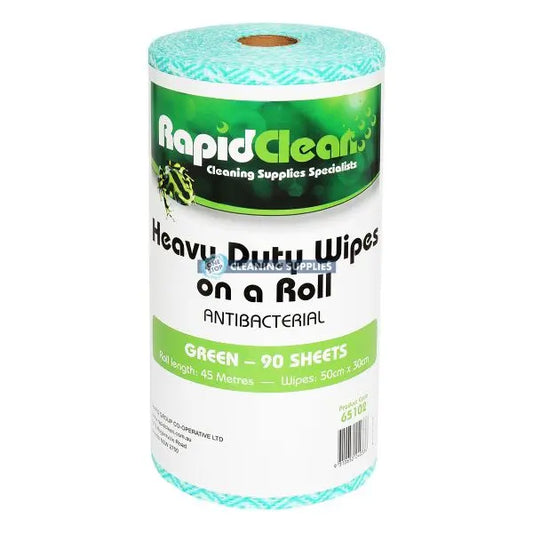 RapidClean Heavy Duty Wipes (Antibacterial) - 90 wipes - 30 x 50cm in Green - 65102